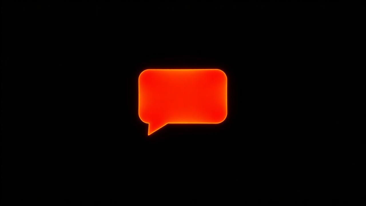 A glowing chat message bubble in a dark room, representing an AI chatbot